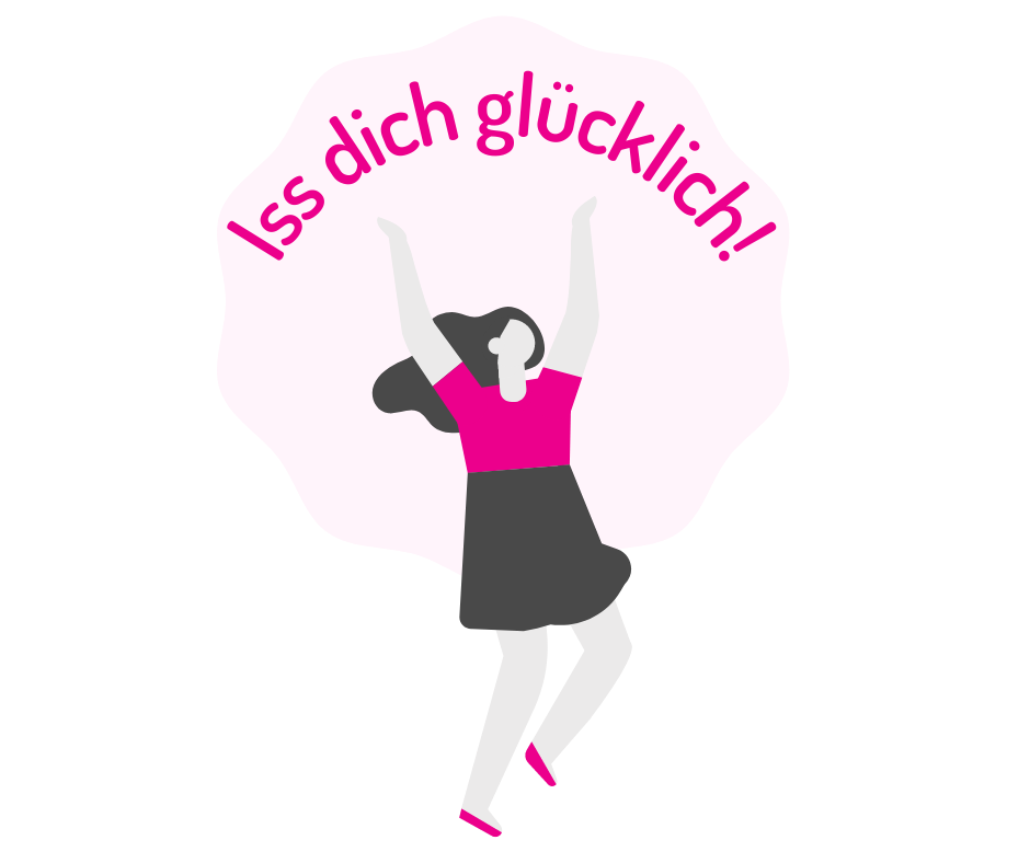 Icon einer Frau mit Beschriftung "Iss dich glücklich", dem Namen der von Abnehm-Coach Daniela Schumacher konzipierten Methode.